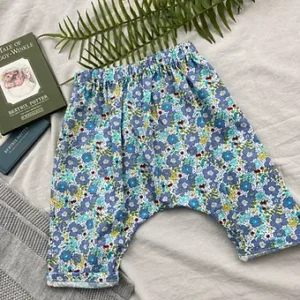 Blue Floral Cotton Baggy Fit Trousers