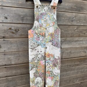 Child's dungarees handmade in a fantastic vintage "Spot and Friends" Sanderson fabric. Colourful flowers, rabbits, butterflies, dogs, mice and much more.