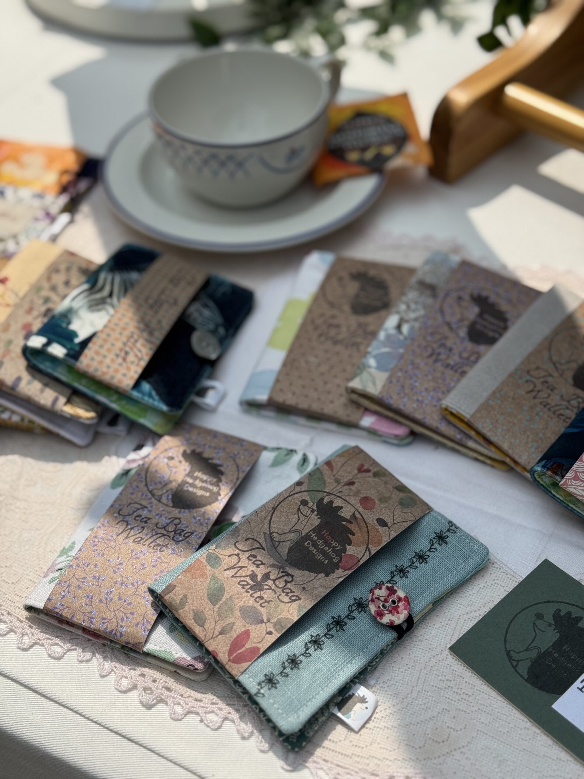 Handmade tea bag wallet with 4 pockets for storing favourite tea bags. Sustainably created from repurposed and vintage textiles